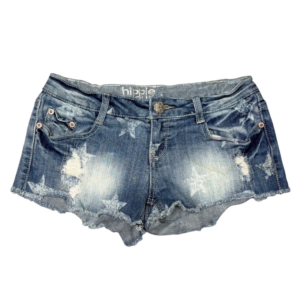 Hippie Laundry Vanilla Star Denim Shorts Blue Star Print Distressed Size 3